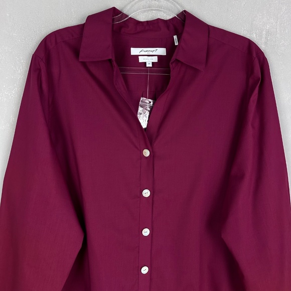 Foxcroft plus size 18 long sleeve button up burgundy wrinkle free poplin cotton - Picture 2 of 15